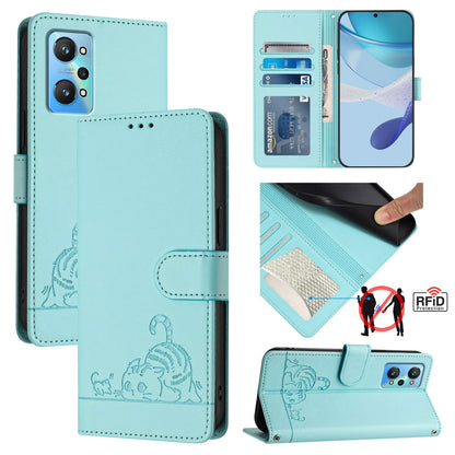 Realme GT NEO 3T Cat & Rat Embossed RFID Leather Case, Lanyard, Wallet, Card Slots, Kickstand, Anti-Fall, Scratch-Resistant