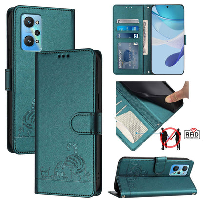 Realme GT NEO 3T Cat & Rat Embossed RFID Leather Case, Lanyard, Wallet, Card Slots, Kickstand, Anti-Fall, Scratch-Resistant