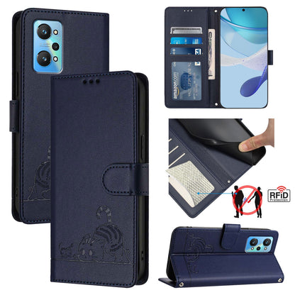 Realme GT NEO 3T Cat & Rat Embossed RFID Leather Case, Lanyard, Wallet, Card Slots, Kickstand, Anti-Fall, Scratch-Resistant
