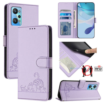 Realme GT NEO 3T Cat & Rat Embossed RFID Leather Case, Lanyard, Wallet, Card Slots, Kickstand, Anti-Fall, Scratch-Resistant