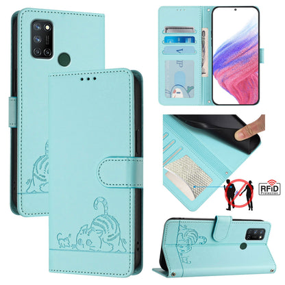 Realme 7i Cat & Rat Embossed RFID Leather Case, Lanyard, Wallet, Card Slots, Kickstand, Anti-Fall, Scratch-Resistant