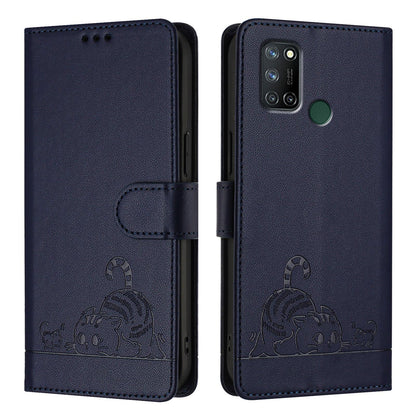 Realme 7i Cat & Rat Embossed RFID Leather Case, Lanyard, Wallet, Card Slots, Kickstand, Anti-Fall, Scratch-Resistant