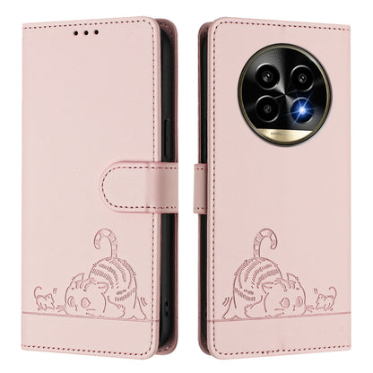 Realme 13 Pro+ 5G Cat & Rat Embossed RFID Leather Case, Lanyard, Wallet, Card Slots, Kickstand, Anti-Fall, Scratch-Resistant