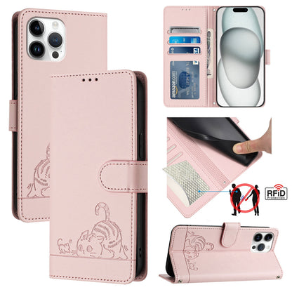iPhone 12 Pro Max Cat & Rat Embossed RFID Leather Case, Lanyard, Wallet, Card Slots, Kickstand, Anti-Fall, Scratch-Resistant