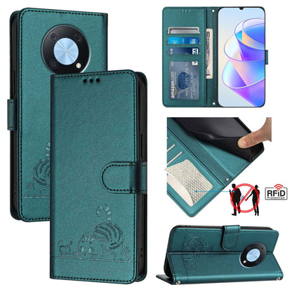 Huawei Enjoy 50 Pro 4G Cat & Rat Embossed RFID Leather Case, Lanyard, Wallet, Card Slots, Kickstand, Anti-Fall, Scratch-Resistant