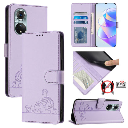 Huawei nova 9 Cat & Rat Embossed RFID Leather Case, Lanyard, Wallet, Card Slots, Kickstand, Anti-Fall, Scratch-Resistant