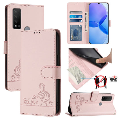 TCL 20 R Cat & Rat Embossed RFID Leather Case, Lanyard, Wallet, Card Slots, Kickstand, Anti-Fall, Scratch-Resistant