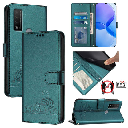 TCL 20 R Cat & Rat Embossed RFID Leather Case, Lanyard, Wallet, Card Slots, Kickstand, Anti-Fall, Scratch-Resistant