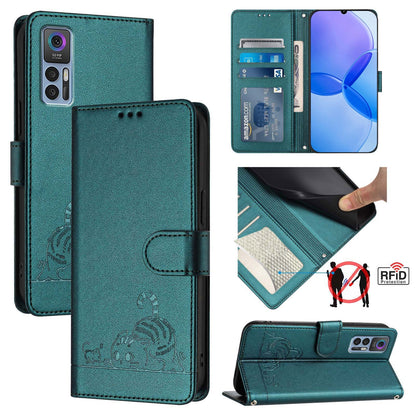TCL 30 5G Cat & Rat Embossed RFID Leather Case, Lanyard, Wallet, Card Slots, Kickstand, Anti-Fall, Scratch-Resistant