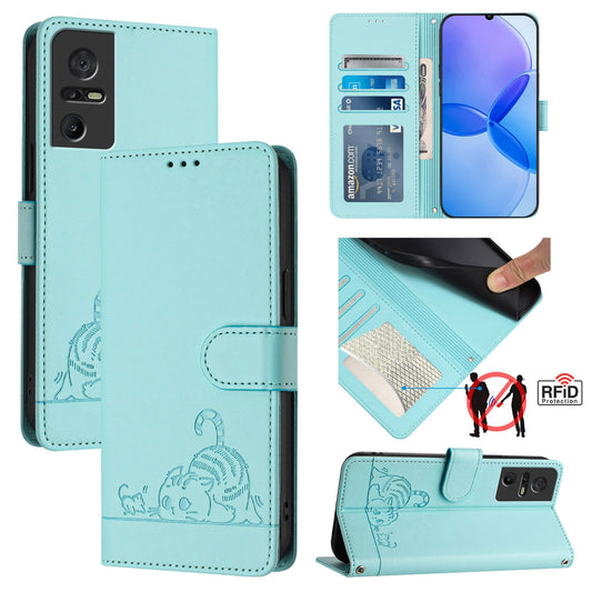 TCL 40 SE Cat & Rat Embossed RFID Leather Case, Lanyard, Wallet, Card Slots, Kickstand, Anti-Fall, Scratch-Resistant