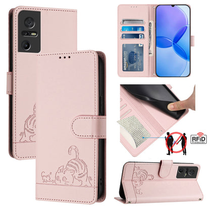 TCL 40 SE Cat & Rat Embossed RFID Leather Case, Lanyard, Wallet, Card Slots, Kickstand, Anti-Fall, Scratch-Resistant