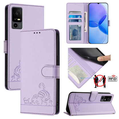 TCL 40 R Cat & Rat Embossed RFID Leather Case, Lanyard, Wallet, Card Slots, Kickstand, Anti-Fall, Scratch-Resistant