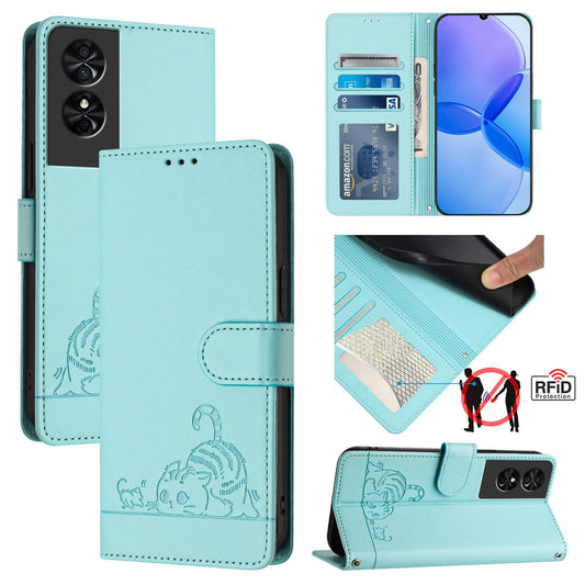 TCL 50 SE Cat & Rat Embossed RFID Leather Case, Lanyard, Wallet, Card Slots, Kickstand, Anti-Fall, Scratch-Resistant