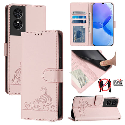 TCL 50 SE Cat & Rat Embossed RFID Leather Case, Lanyard, Wallet, Card Slots, Kickstand, Anti-Fall, Scratch-Resistant