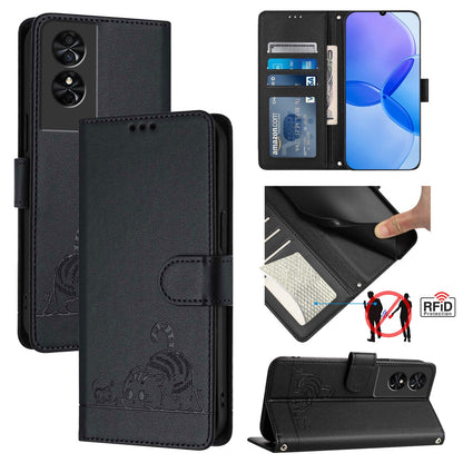TCL 50 SE Cat & Rat Embossed RFID Leather Case, Lanyard, Wallet, Card Slots, Kickstand, Anti-Fall, Scratch-Resistant