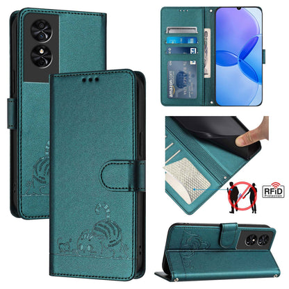 TCL 50 SE Cat & Rat Embossed RFID Leather Case, Lanyard, Wallet, Card Slots, Kickstand, Anti-Fall, Scratch-Resistant