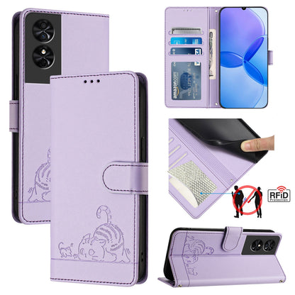 TCL 50 SE Cat & Rat Embossed RFID Leather Case, Lanyard, Wallet, Card Slots, Kickstand, Anti-Fall, Scratch-Resistant