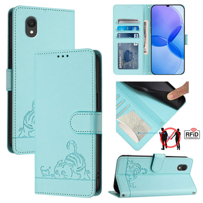TCL 201 Cat & Rat Embossed RFID Leather Case, Lanyard, Wallet, Card Slots, Kickstand, Anti-Fall, Scratch-Resistant