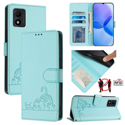 TCL 303 Cat & Rat Embossed RFID Leather Case, Lanyard, Wallet, Card Slots, Kickstand, Anti-Fall, Scratch-Resistant