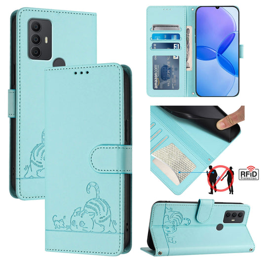 TCL 305 Cat & Rat Embossed RFID Leather Case, Lanyard, Wallet, Card Slots, Kickstand, Anti-Fall, Scratch-Resistant