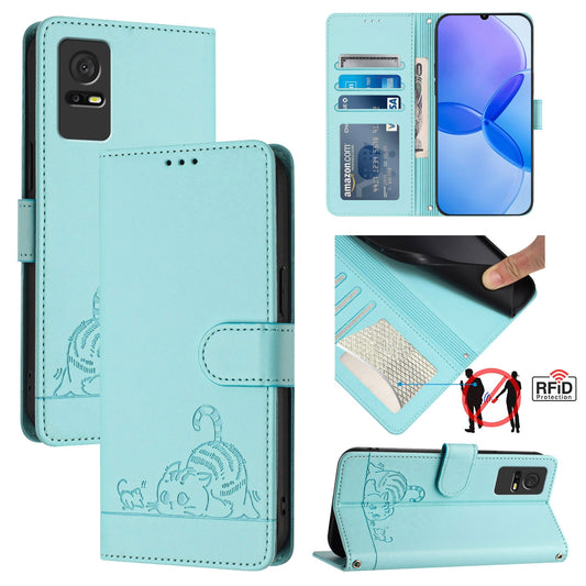 TCL 408 Cat & Rat Embossed RFID Leather Case, Lanyard, Wallet, Card Slots, Kickstand, Anti-Fall, Scratch-Resistant