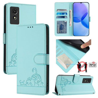 TCL 501 Cat & Rat Embossed RFID Leather Case, Lanyard, Wallet, Card Slots, Kickstand, Anti-Fall, Scratch-Resistant