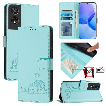 TCL 505 Cat & Rat Embossed RFID Leather Case, Lanyard, Wallet, Card Slots, Kickstand, Anti-Fall, Scratch-Resistant