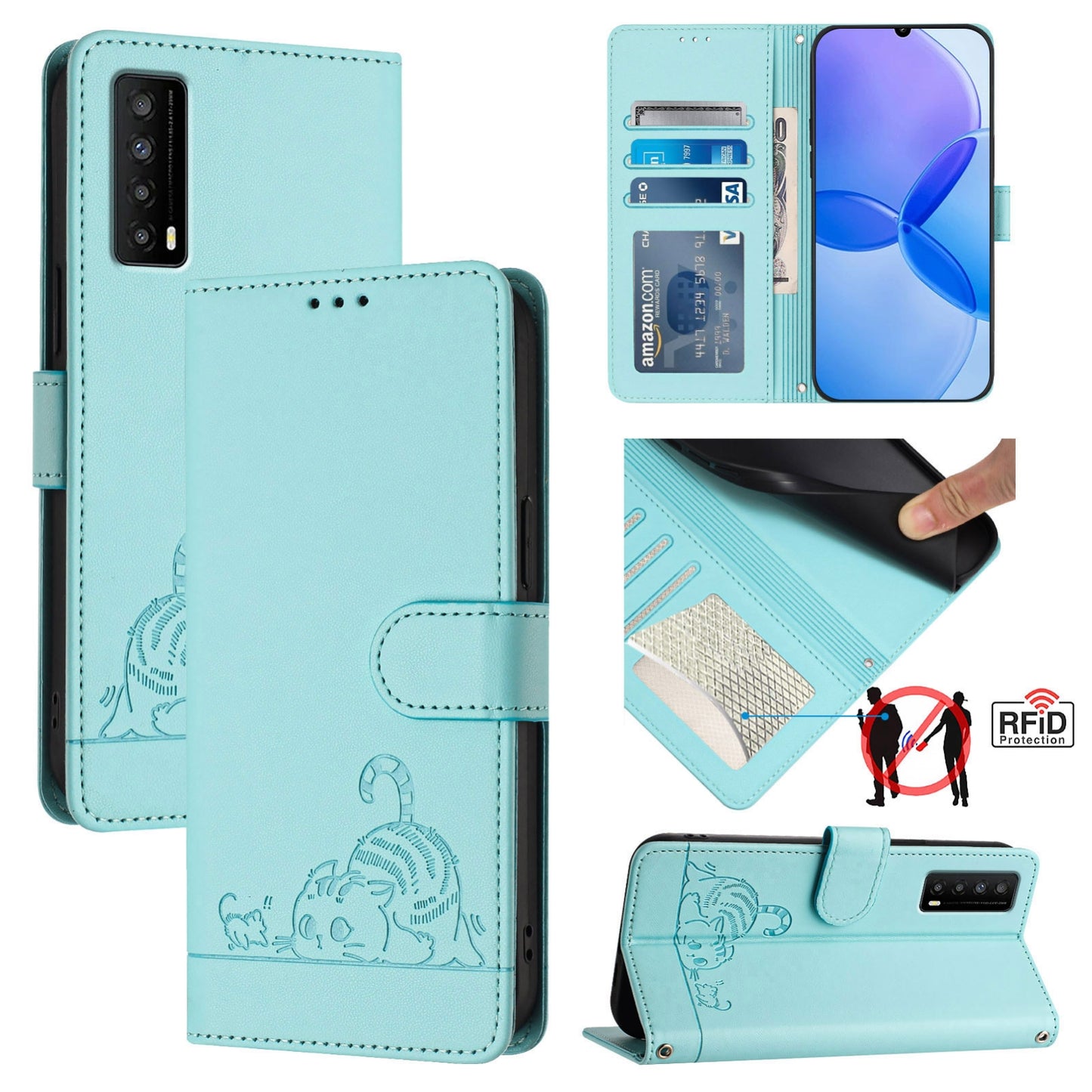 TCL Stylus 5G Cat & Rat Embossed RFID Leather Case, Lanyard, Wallet, Card Slots, Kickstand, Anti-Fall, Scratch-Resistant