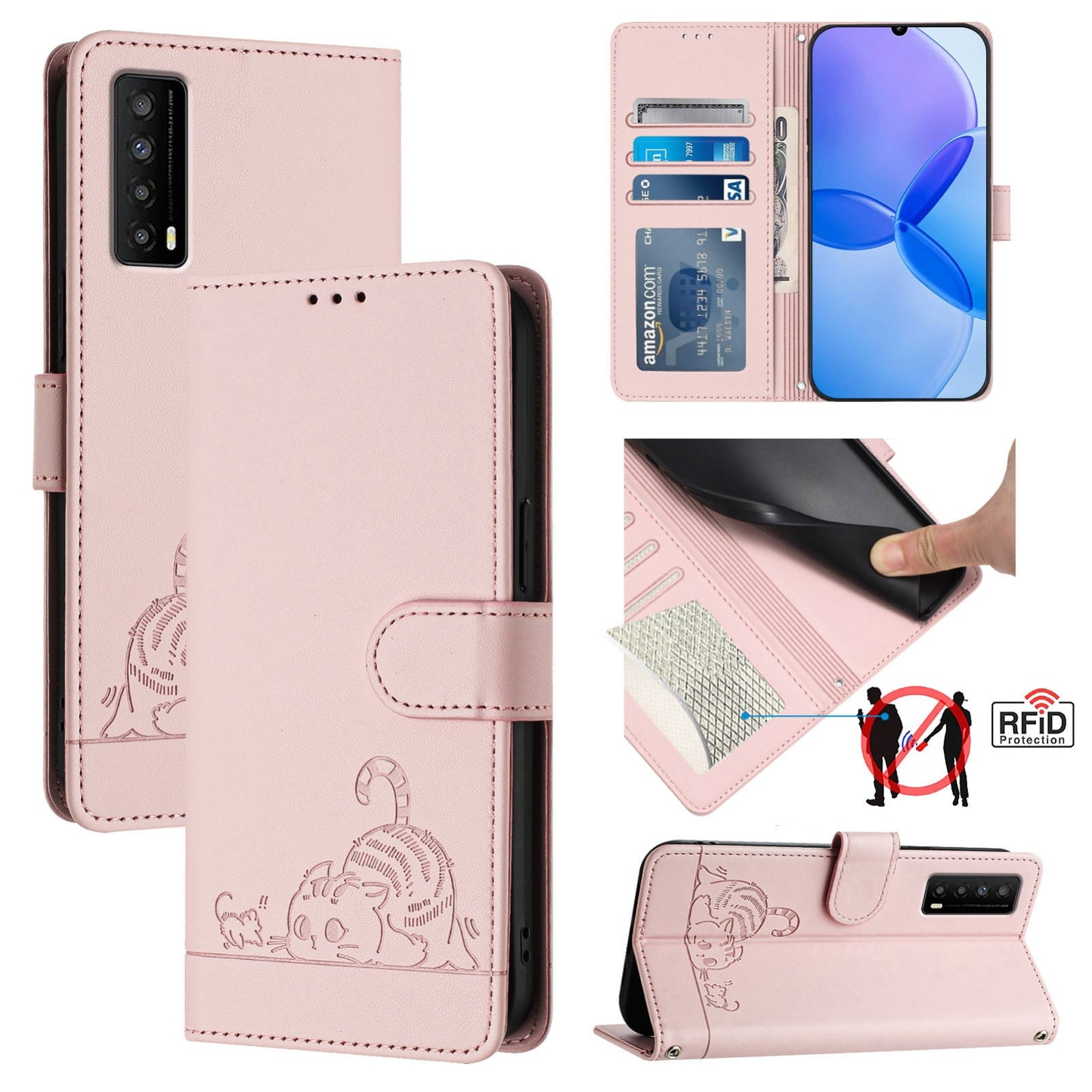 TCL Stylus 5G Cat & Rat Embossed RFID Leather Case, Lanyard, Wallet, Card Slots, Kickstand, Anti-Fall, Scratch-Resistant