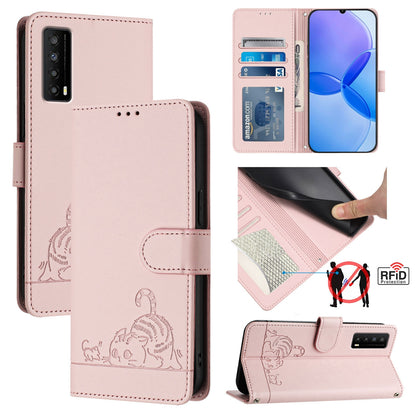 TCL Stylus 5G Cat & Rat Embossed RFID Leather Case, Lanyard, Wallet, Card Slots, Kickstand, Anti-Fall, Scratch-Resistant