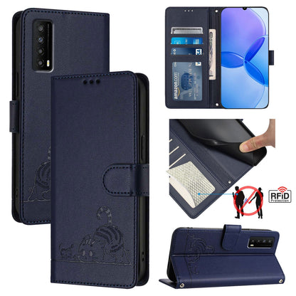 TCL Stylus 5G Cat & Rat Embossed RFID Leather Case, Lanyard, Wallet, Card Slots, Kickstand, Anti-Fall, Scratch-Resistant