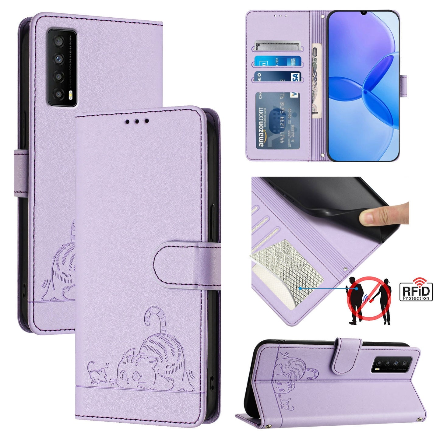 TCL Stylus 5G Cat & Rat Embossed RFID Leather Case, Lanyard, Wallet, Card Slots, Kickstand, Anti-Fall, Scratch-Resistant