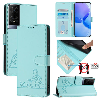 TCL 50 XE Cat & Rat Embossed RFID Leather Case, Lanyard, Wallet, Card Slots, Kickstand, Anti-Fall, Scratch-Resistant