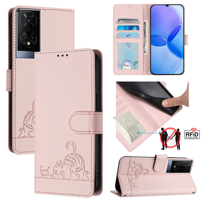 TCL 50 XE Cat & Rat Embossed RFID Leather Case, Lanyard, Wallet, Card Slots, Kickstand, Anti-Fall, Scratch-Resistant