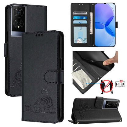 TCL 50 XE Cat & Rat Embossed RFID Leather Case, Lanyard, Wallet, Card Slots, Kickstand, Anti-Fall, Scratch-Resistant