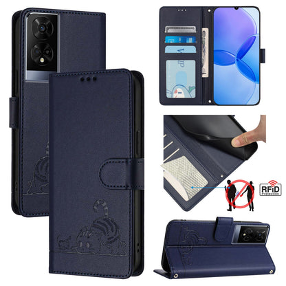 TCL 50 XE Cat & Rat Embossed RFID Leather Case, Lanyard, Wallet, Card Slots, Kickstand, Anti-Fall, Scratch-Resistant
