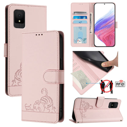TCL 502 Cat & Rat Embossed RFID Leather Case, Lanyard, Wallet, Card Slots, Kickstand, Anti-Fall, Scratch-Resistant