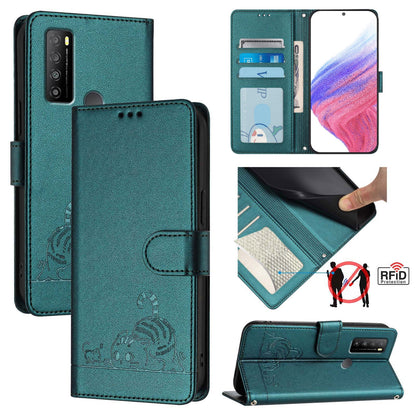 TCL 30 XL T701DL Cat & Rat Embossed RFID Leather Case, Lanyard, Wallet, Card Slots, Kickstand, Anti-Fall, Scratch-Resistant