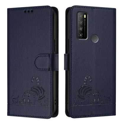 TCL 30 XL T701DL Cat & Rat Embossed RFID Leather Case, Lanyard, Wallet, Card Slots, Kickstand, Anti-Fall, Scratch-Resistant