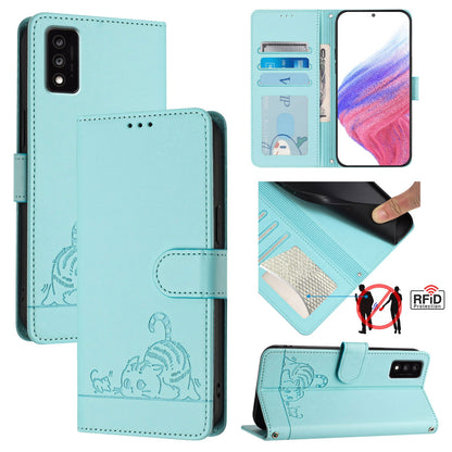 TCL 30T T603DL Cat & Rat Embossed RFID Leather Case, Lanyard, Wallet, Card Slots, Kickstand, Anti-Fall, Scratch-Resistant