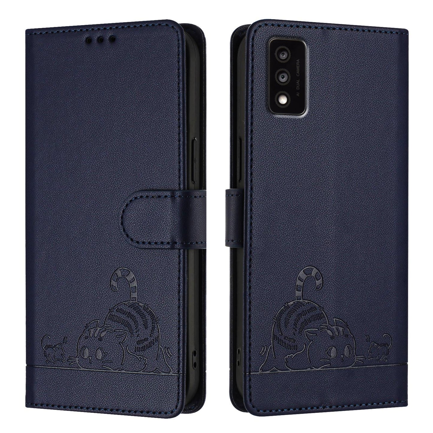 TCL 30T T603DL Cat & Rat Embossed RFID Leather Case, Lanyard, Wallet, Card Slots, Kickstand, Anti-Fall, Scratch-Resistant