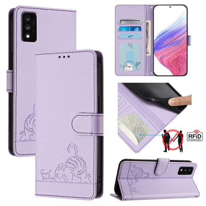 TCL 30T T603DL Cat & Rat Embossed RFID Leather Case, Lanyard, Wallet, Card Slots, Kickstand, Anti-Fall, Scratch-Resistant