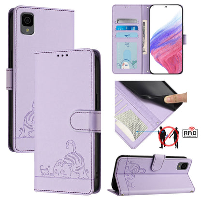 TCL 30Z T602DL Cat & Rat Embossed RFID Leather Case, Lanyard, Wallet, Card Slots, Kickstand, Anti-Fall, Scratch-Resistant