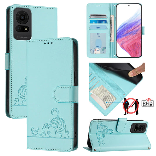TCL 50 LE 5G Cat & Rat Embossed RFID Leather Case, Lanyard, Wallet, Card Slots, Kickstand, Anti-Fall, Scratch-Resistant