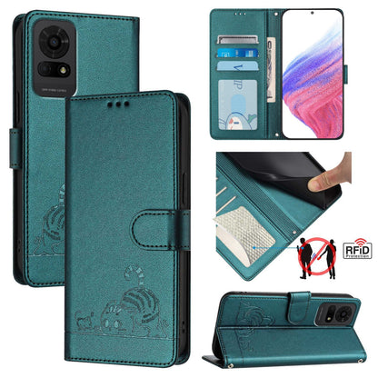 TCL 50 LE 5G Cat & Rat Embossed RFID Leather Case, Lanyard, Wallet, Card Slots, Kickstand, Anti-Fall, Scratch-Resistant