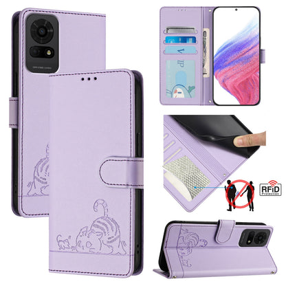 TCL 50 LE 5G Cat & Rat Embossed RFID Leather Case, Lanyard, Wallet, Card Slots, Kickstand, Anti-Fall, Scratch-Resistant