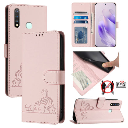 vivo U3 Cat & Rat Embossed RFID Leather Case, Lanyard, Wallet, Card Slots, Kickstand, Anti-Fall, Scratch-Resistant