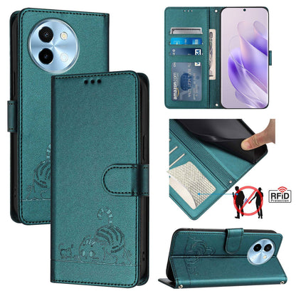 vivo Y38 5G Cat & Rat Embossed RFID Leather Case, Lanyard, Wallet, Card Slots, Kickstand, Anti-Fall, Scratch-Resistant