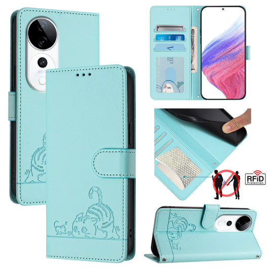 vivo S19 Pro Cat & Rat Embossed RFID Leather Case, Lanyard, Wallet, Card Slots, Kickstand, Anti-Fall, Scratch-Resistant