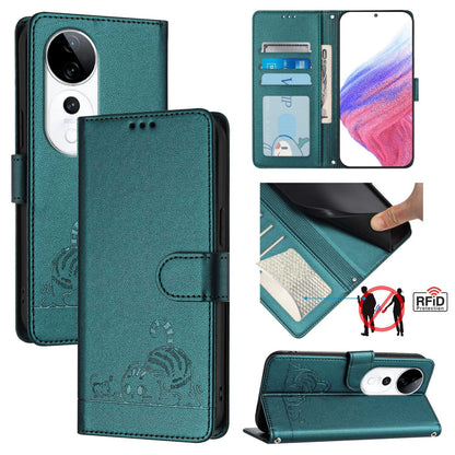 vivo S19 Pro Cat & Rat Embossed RFID Leather Case, Lanyard, Wallet, Card Slots, Kickstand, Anti-Fall, Scratch-Resistant